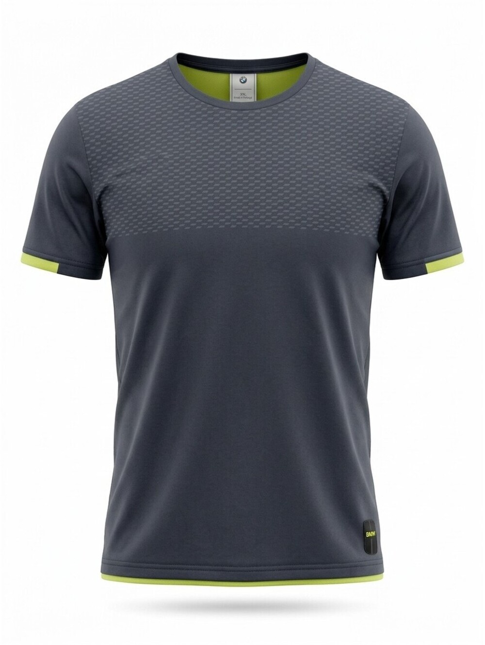BMW Lifestyle Collection Mens XXL Crew Neck T Shirt Slate Navy Neon Green VGC